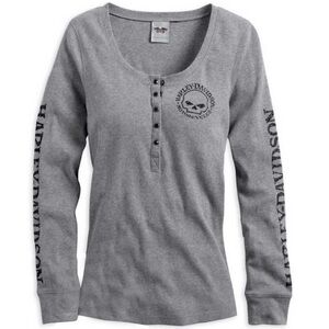 Harley-Davidson Ladies Long Sleeved WillieG Skull Snap Front Henley Tee